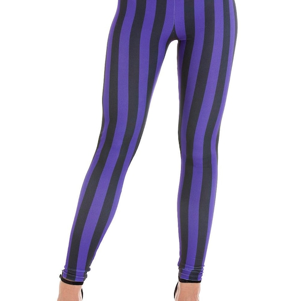 Womens - Striped (Purple/Black) Stretch Leggings - Made in the U.K - Pamela Mann