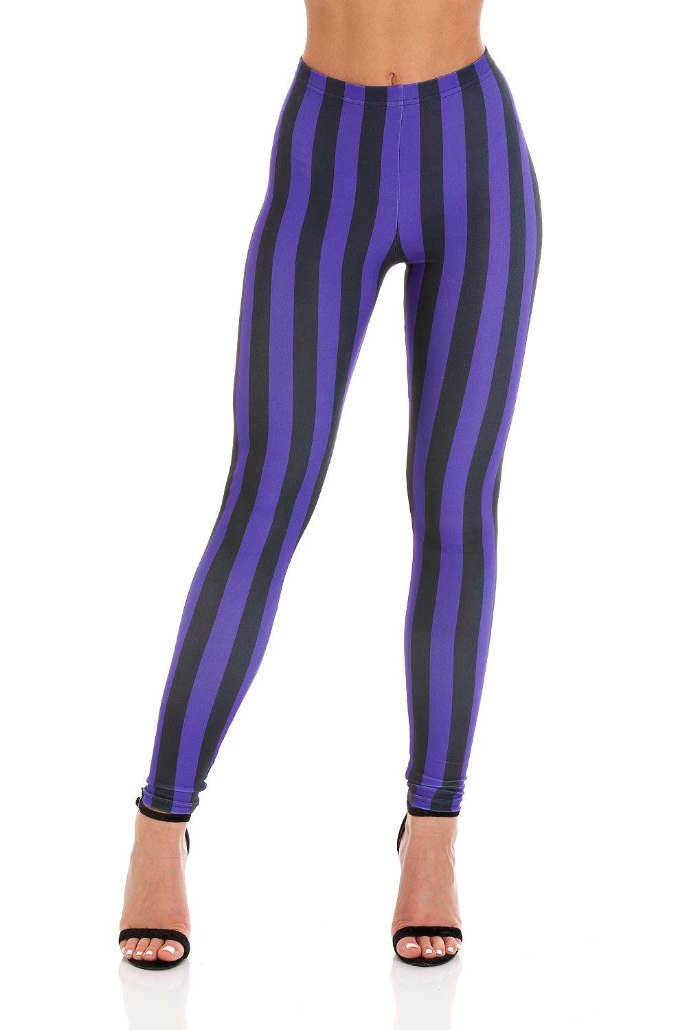 Womens Striped Purple Black Stretch Leggings Made in the U.K Pamela Mann