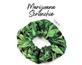 Marijuana Scrunchie • Pot Leaf Hair Scrunchy • Hair Tie • 90s Fashion Style • Unique Fun Gift for Her • 420 Mary Jane Hemp Trendy Pot Head