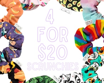 Four for Twenty Scrunchie Bundle • Cute Hair Scrunchy • Trendy Hair Tie •90s Fashion Style • Sale Discounted Deal Buy and Save Gift Under 20