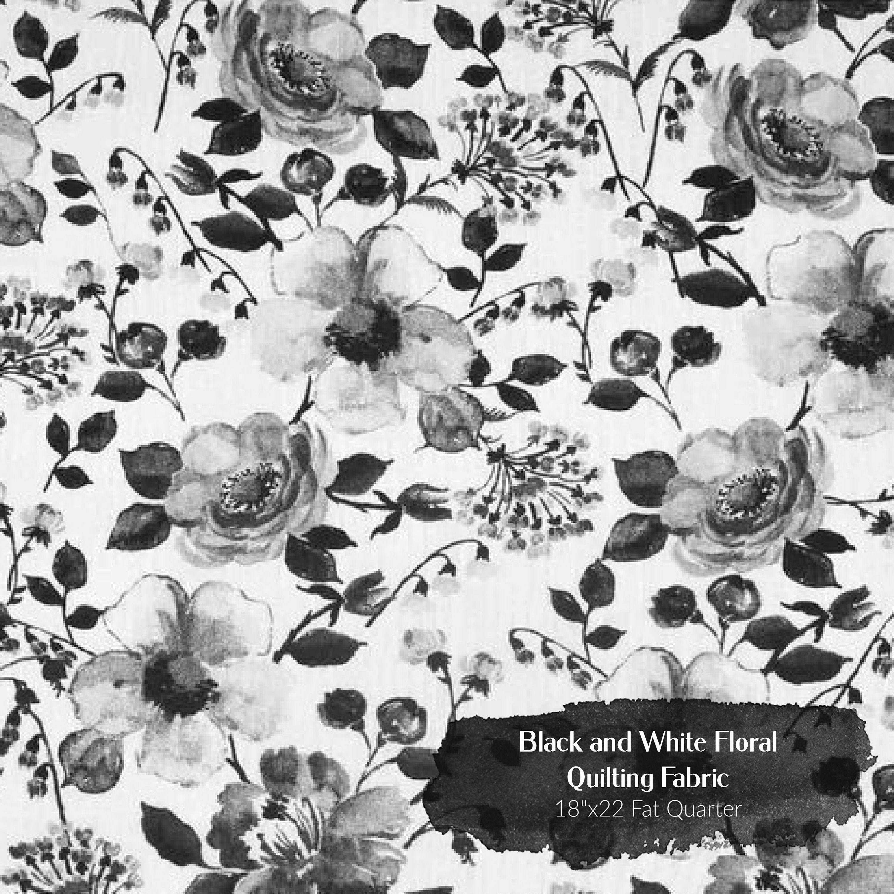 Black and White Floral Quilting Fabric Cotton Fabric Etsy