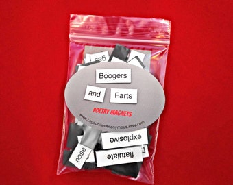 Boogers and Farts Poetry Magnets / Refrigerator Magnets / Gag Gift / Funny Nasty Gross Words For Kids / Immature Word Game / White Elephant