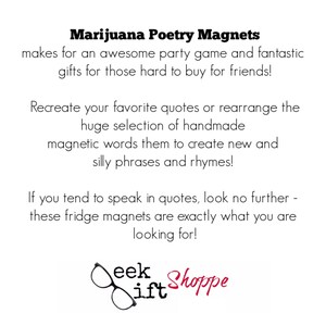 Marijuana Poetry Magnets / Refrigerator Magnets / Pot, Weed, 420, Cannabis, Stoner, Mary Jane, Pot Head, Hemp Gift Magnets / Adult Gag Gift image 4
