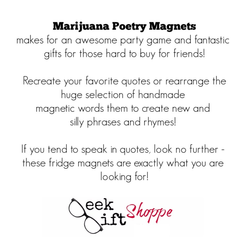 Marijuana Poetry Magnets / Refrigerator Magnets / Pot, Weed, 420, Cannabis, Stoner, Mary Jane, Pot Head, Hemp Gift Magnets / Adult Gag Gift image 4