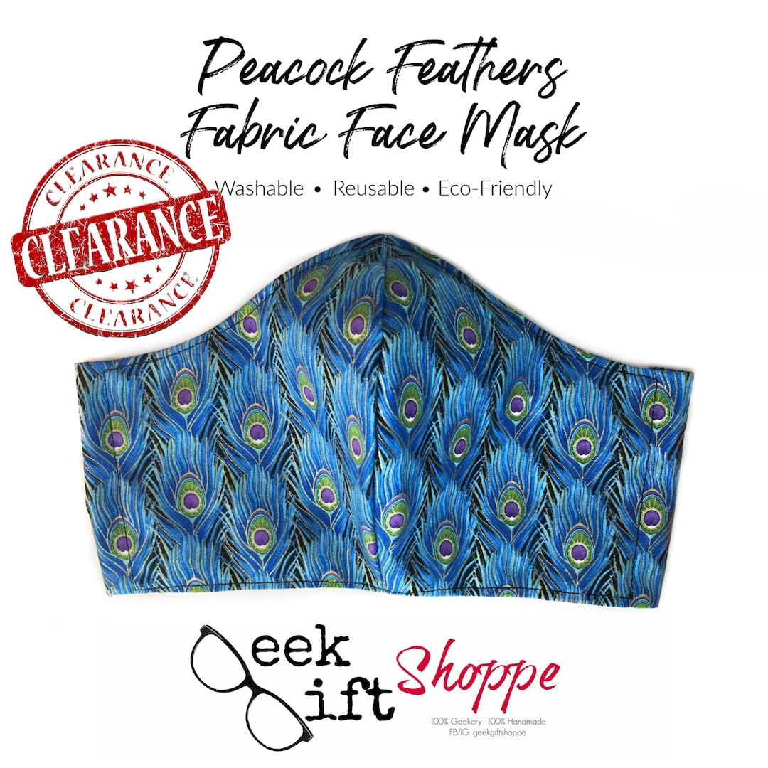 CLEARANCE Peacock Feather Face Mask / Washable Reusable Face Etsy