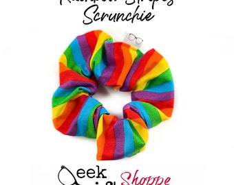Rainbow Stripes Scrunchie • Cute Hair Scrunchy HS0006 • Hair Tie • 90s Fashion Style • Teen Girl Gift • Pride Month LGBTQ+ Ally • Roy G Biv