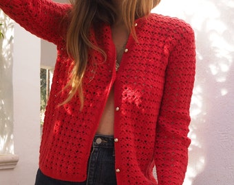 red knitted jacket