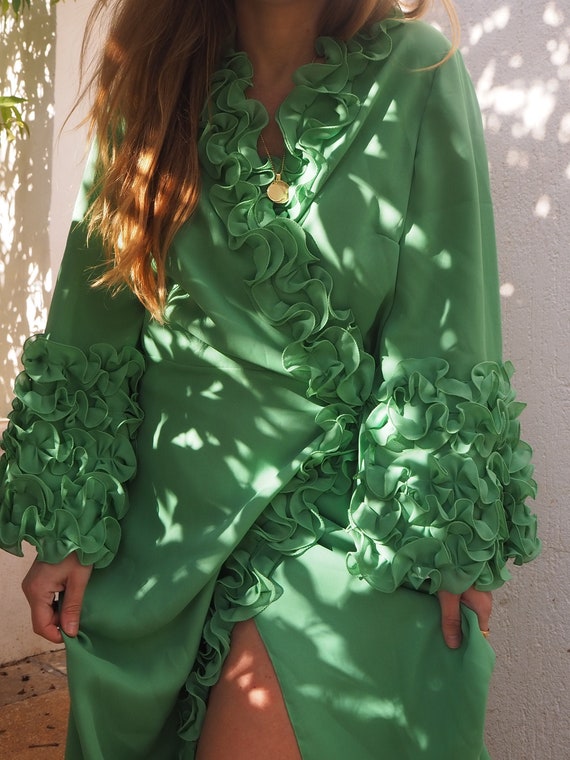 VINTAGE GREEN WRAP Dress // 1960S 70S wrap dress