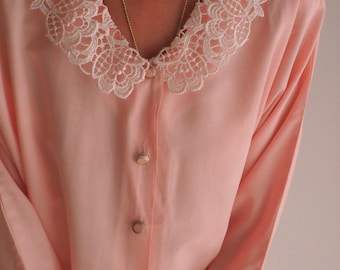 Vintage 80s Pink Long Sleeved Blouse