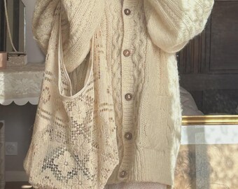 Vintage Cream Crochet Lace Bag