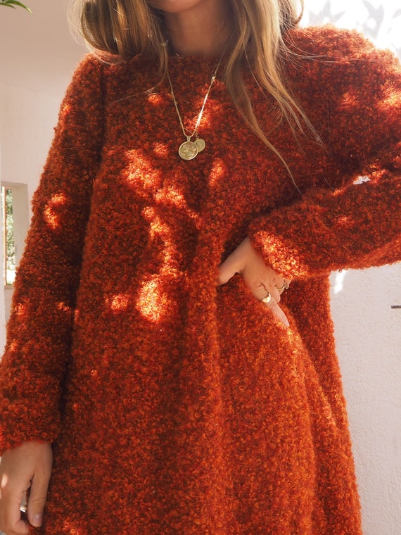 VINTAGE 60s KNIT DRESS / Rust Burnt Orange Knit Dr