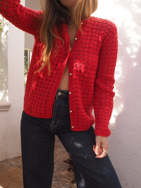 VINTAGE RED CARDIGAN // Vintage Knit Cardigan // R