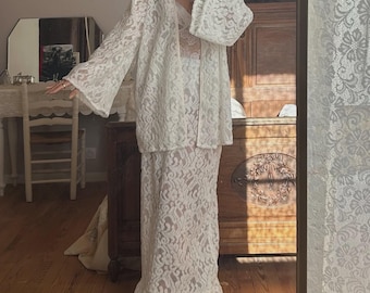 Vintage Lace Long Sleeved Matching Set Skirt