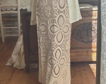Vintage Handmade Brown Crochet Maxi Skirt