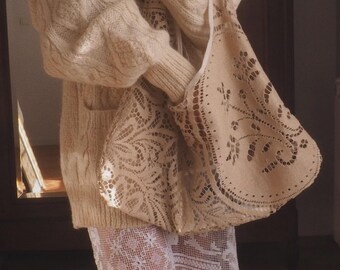Vintage Brown Cotton Crochet Bag