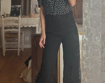 Vintage black and white Semi Cropped Polkadot Blouse