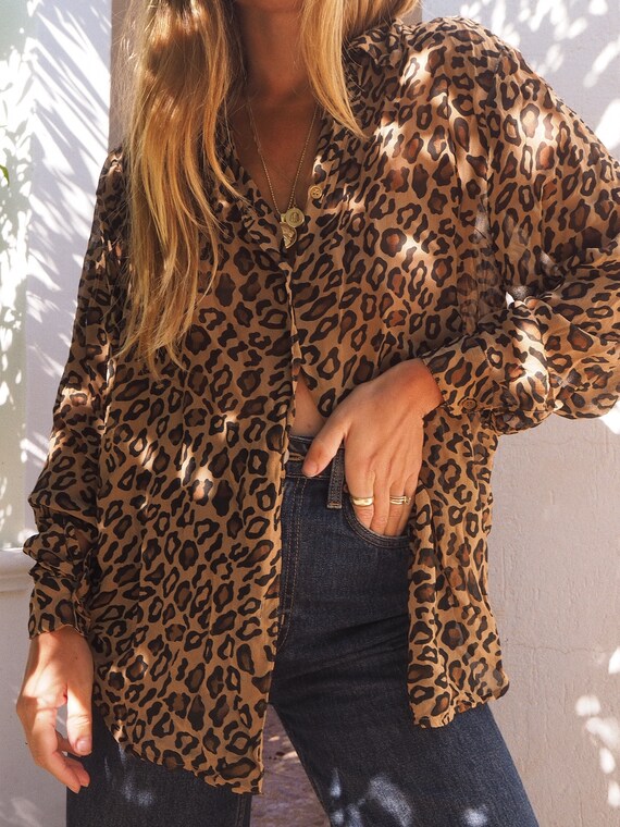 VINTAGE ANIMAL PRINT Blouse // Leopard Print Blous