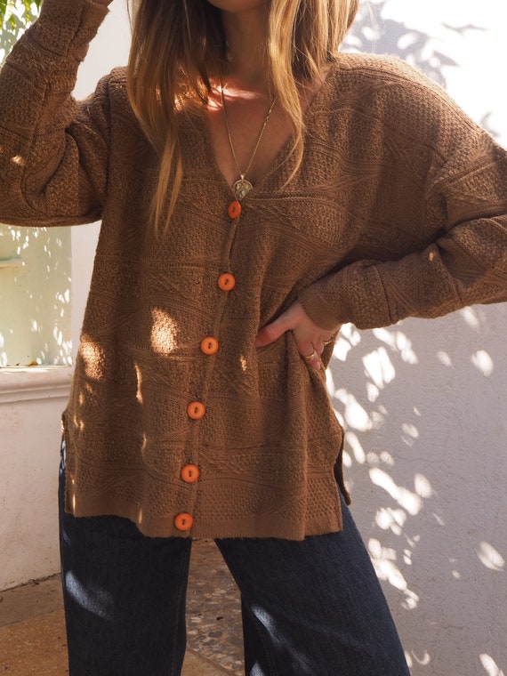 VINTAGE BROWN CARDIGAN // Relaxed Brown Cardigan /