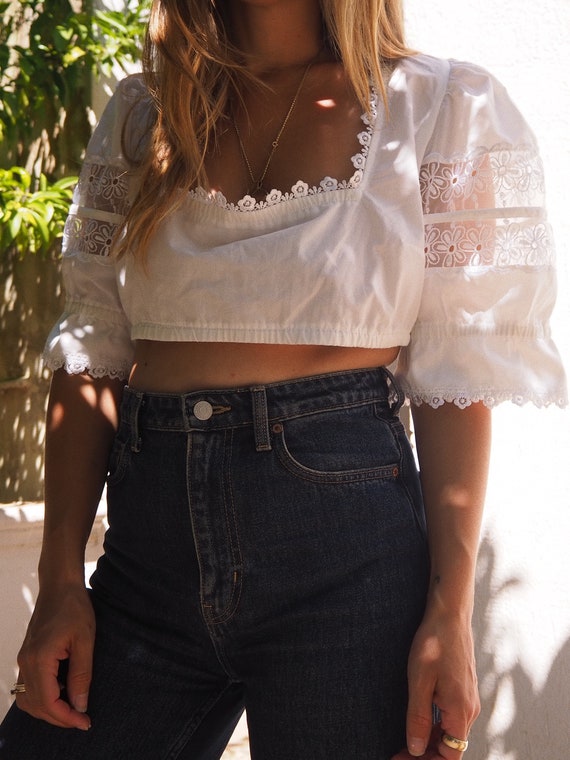 VINTAGE COTTON TOP // Milkmaid Top // Vintage Crop