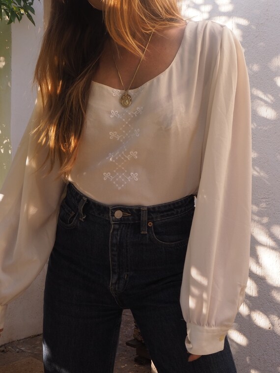 VINTAGE IVORY BLOUSE // Vintage Blouse // Ivory Cr