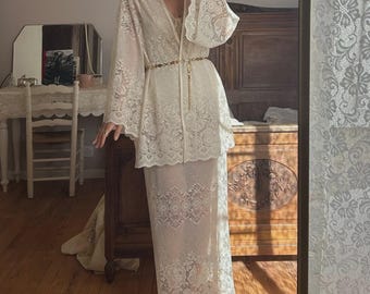 Vintage Lace Long Sleeved Matching Set Skirt