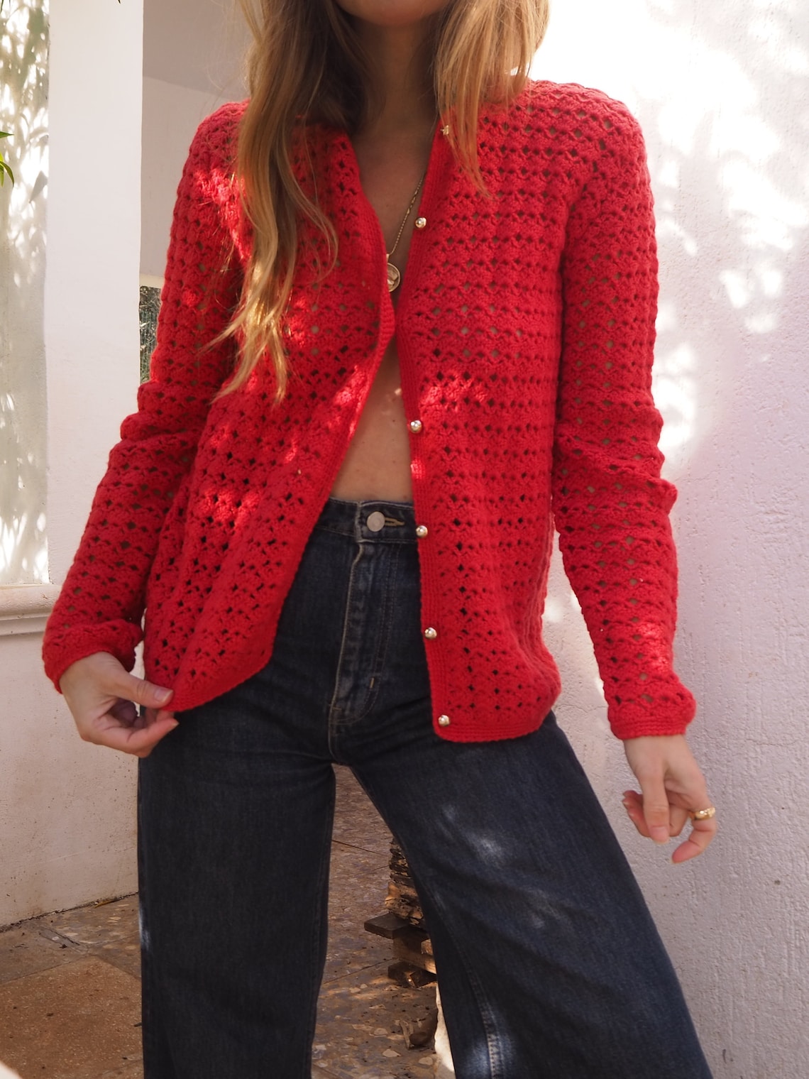 VINTAGE RED CARDIGAN // Vintage Knit Cardigan // Red Knit Etsy