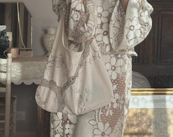 Vintage Embroidered Crochet Cotton Bag