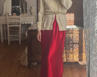 Red Long Satin Maxi Skirt