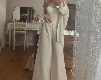 Vintage Cotton Wideleg Cream Pants