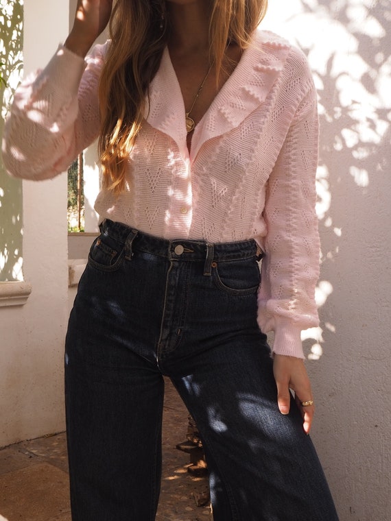 VINTAGE PINK CARDIGAN // Vintage 60s 70s Pink Card