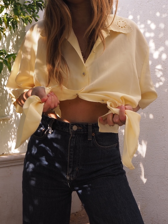VINTAGE YELLOW SHIRT // Button up yellow shirt