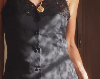 Vintage Black Tank Top Romantic Sleeveless Blouse