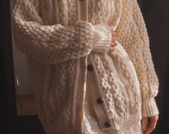 Vintage Pure Wool Warm Cardigan Cream
