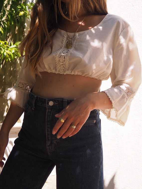 VINTAGE COTTON TOP // Milkmaid Top // Vintage Crop