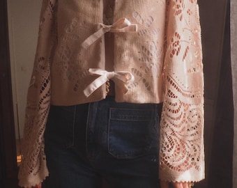 Vintage Brown Crochet Long Sleeve Blouse