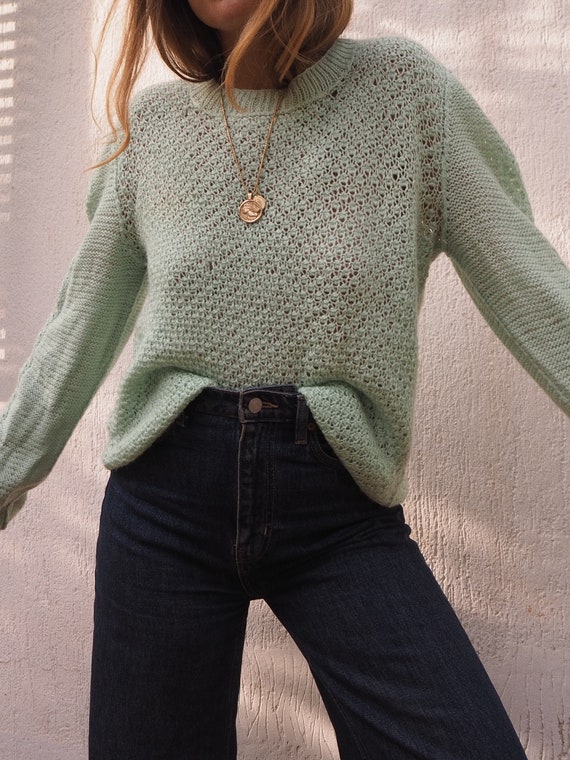 VINTAGE MINT GREEN Sweater // Green Sweater // Sea