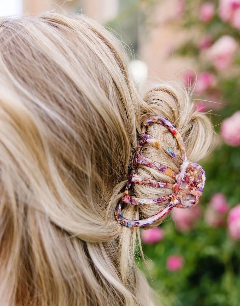 Pink Tortoise Shell Hair Claw Clip, Marble Claw Clip for Thick and Fine Hair, Tortoise Acetate Hair Accessory, Glossy Neutral Everyday Clip image 7