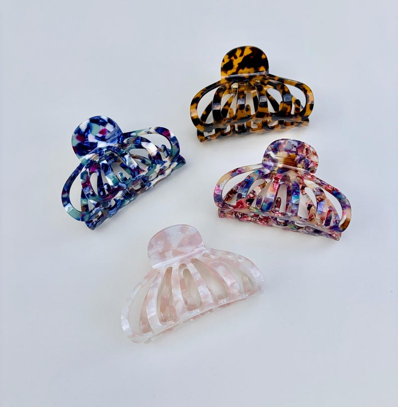 Pink Tortoise Shell Hair Claw Clip, Marble Claw Clip for Thick and Fine Hair, Tortoise Acetate Hair Accessory, Glossy Neutral Everyday Clip image 3