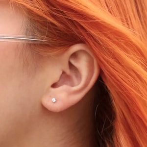 Titanium Cz Threadless Push Pin Labret, Flat Back Earrings, Cartilage Tragus Helix Stud, Nose Stud, Small Stud, 18G 2mm-4mm Diamond Earring