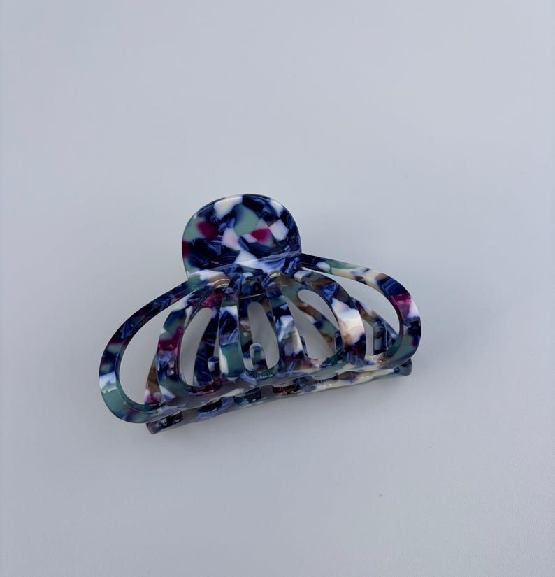 Pink Tortoise Shell Hair Claw Clip, Marble Claw Clip for Thick and Fine Hair, Tortoise Acetate Hair Accessory, Glossy Neutral Everyday Clip Blue Tortoise