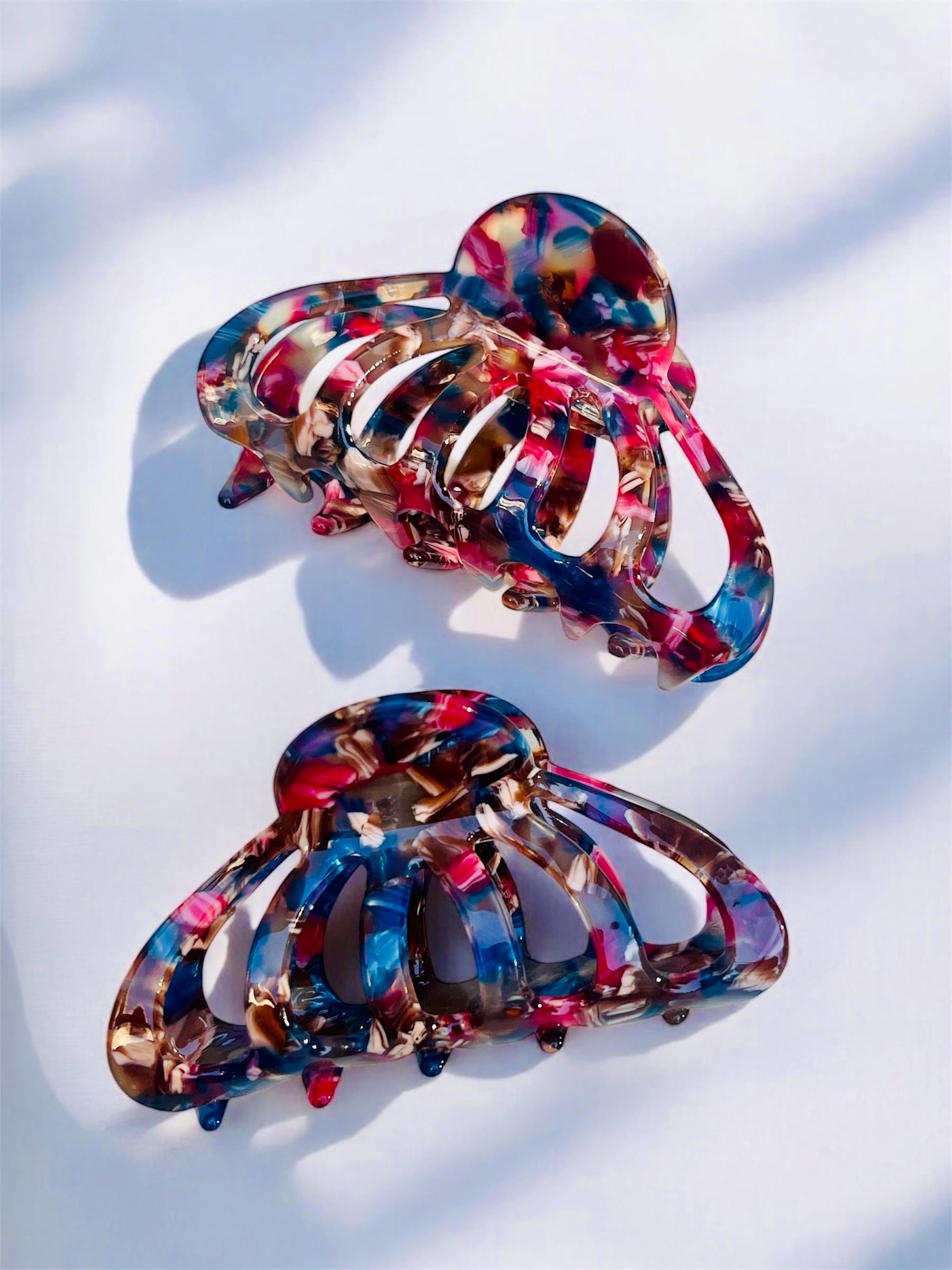 Pink Tortoise Shell Hair Claw Clip, Marble Claw Clip for Thick and Fine