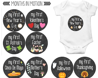 Baby Milestone Stickers Holiday Edition - Baby's First Holiday - Monthly Baby Stickers Boy - Baby Holiday Photo Prop - Baby's First Stickers