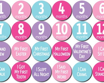 Baby Girl Monthly Stickers | Baby Stickers for Newborn | Milestone Stickers for First Year | Month Stickers for Baby  (Set of 24)