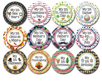 Baby Milestone Stickers Holiday Edition - Baby's First Holiday - Monthly Baby Stickers Boy - Baby's First Stickers HolidaySet 2