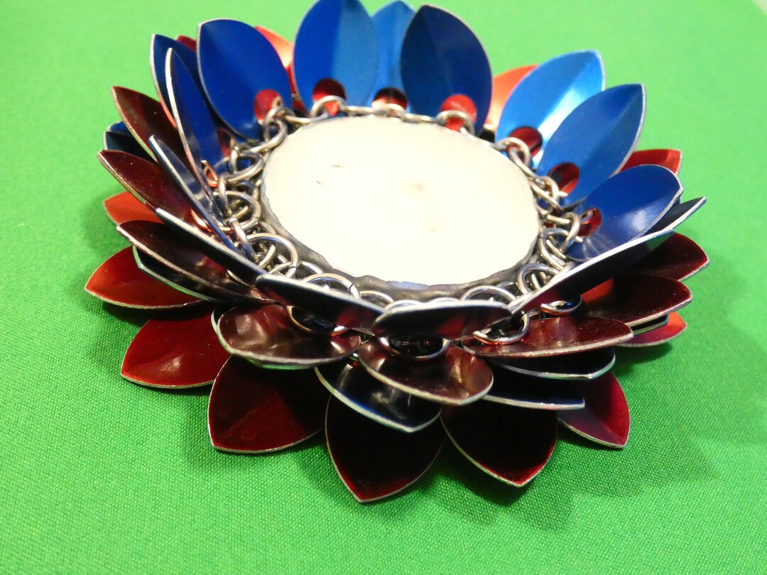 Chainmail Flower Tealite Tealight Candle Holder Red and Blue Etsy