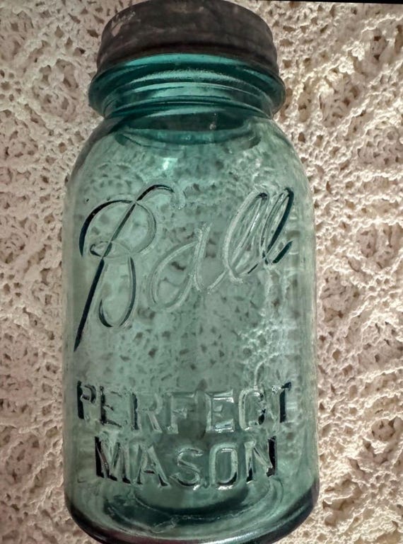 Vintage Ball Perfect Mason Jar With Zinc & Milk Glass Lid. - Etsy