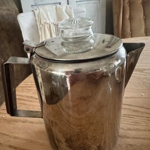 Vintage Stainless Steel Stovetop Coffee Percolator with Glass Knob | Mid-Century Modern Retro Kitchen Coffee Pot, Camping Gear, [9-Cup]
