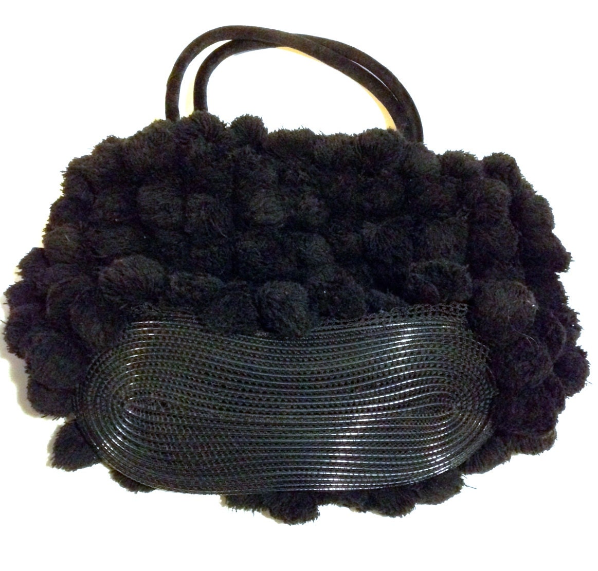 Vintage Black Pom Pom Purse Ipa Nima Etsy