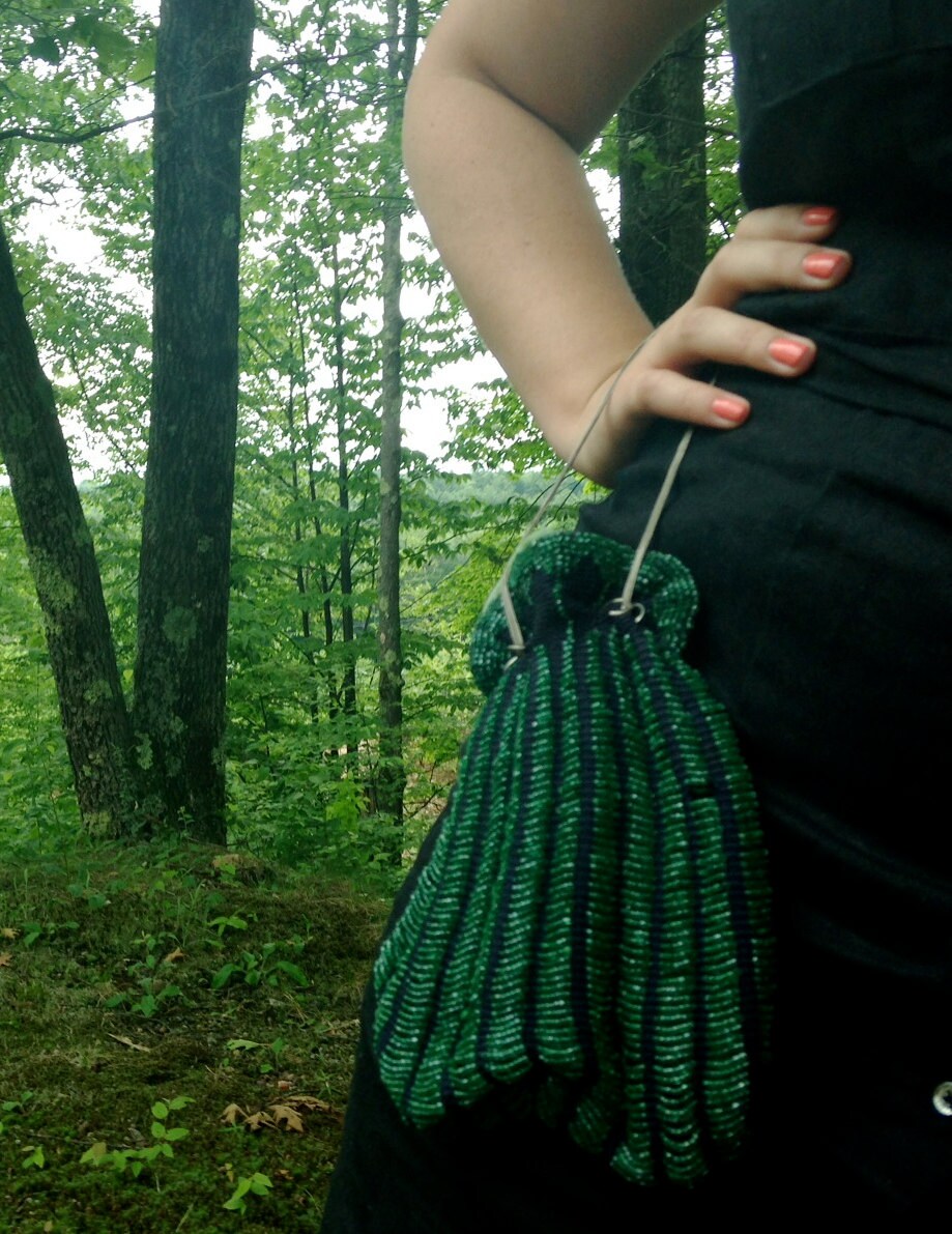 Vintage Drawstring Evening Bag with Silver Chain and Kelly Etsy