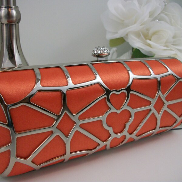 Orange Evening Bag, Evening Clutch, Box Purse, Wedding Handbag, Bridesmaid Clutch